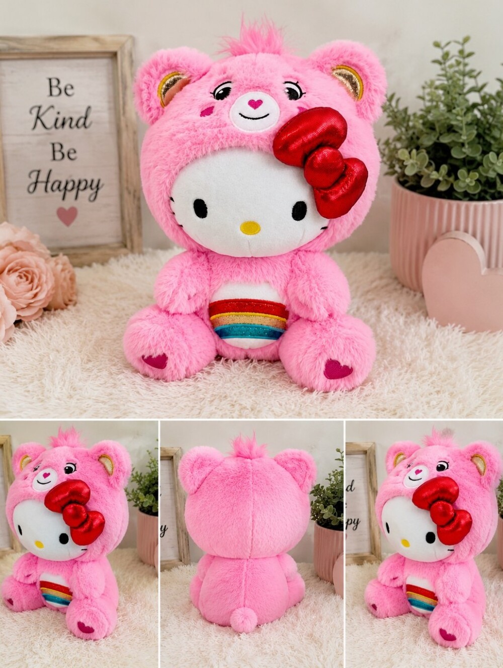 Hello Kitty x Care Bears Cheer Bear Plush Doll Pink Sanrio Plush 9"